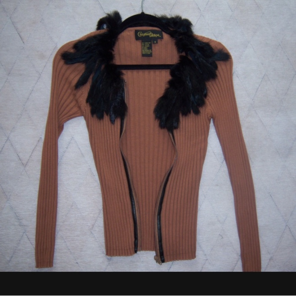 Vintage Christine Phillipe Real Fur and Leather Trim Cotton Zip up Jacket